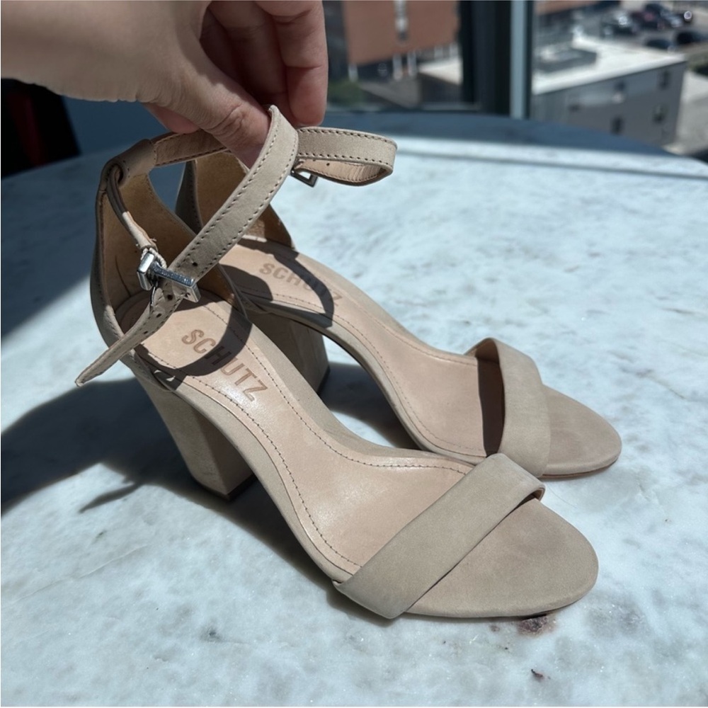 SCHUTZ Tan Heels with Ankle Strap